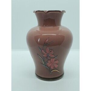 Dusty Rose Vintage Vase with Hand Painted Lilies